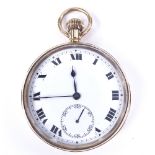 An early 20th century 9ct gold open-face top-wind pocket watch, white enamel dial with painted Roman
