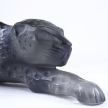 LALIQUE - Panther of Zeila sculpture, graphite coloured glass, circa 1970, engraved signature with