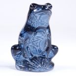 LALIQUE - blue glass grenouille (frog), engraved signature, height 5cm Perfect condition