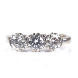 An 18ct white gold 3-stone diamond ring, total diamond content approx 0.9ct, setting height 5mm,