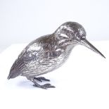 A German silver model kingfisher, possibly by B Neresheimer & Sohne, Hanau, import marks for