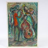 A mid-century impasto oil on board, musicians, unsigned, 30" x 20", framed Good condition