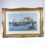 A Graves, coloured pastels, Greek sea battle scene, signed, 13.5" x 22", framed Good condition, dirt