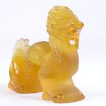 LALIQUE - amber frosted coloured glass, Chinese dragon, length 9cm, engraved signature Perfect