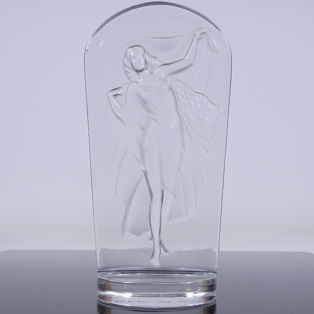 LALIQUE - Hestia, relief moulded glass plaque on circular base, engraved under base Lalique