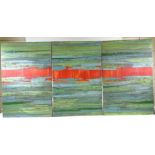 Sarah West, oil on canvas, green and red triptych, 2006, Exhibition labels verso, 30" x 20" each (3)