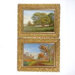 C A Green, pair of oils on board, rural landscapes, signed, 9" x 12", framed Good condition