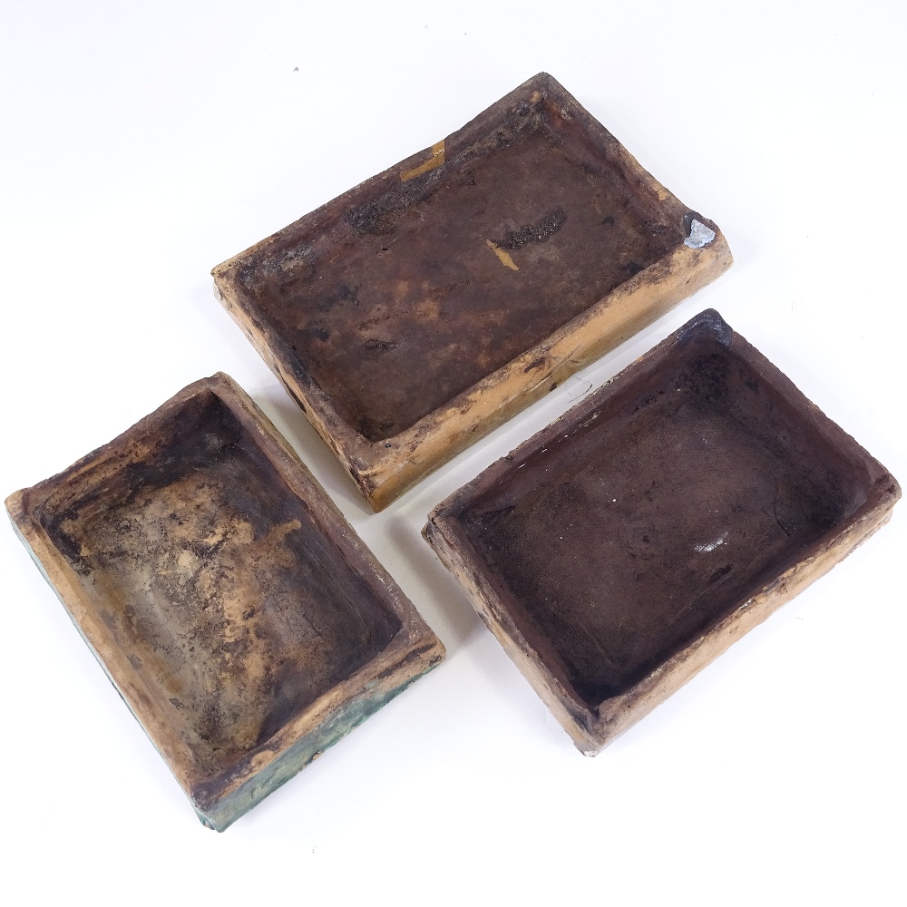 3 hollow moulded terracotta tiles with relief moulded decoration, largest 20cm x 14cm (3) All - Image 3 of 3