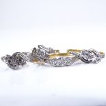 4 18ct gold diamond cross-over rings, sizes O x 3 and P, 9.9g total (4) All in good original