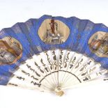 A rare 19th century French bone fan, with spring-activated concealed vinaigrette in one guard stick,