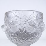 LALIQUE - Bagatelle frosted glass bowl, relief moulded bird decoration on square base, height