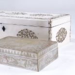 A Chinese 19th century ivory box, with relief carved and pierced decoration, length 25cm, and a