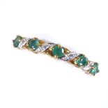 A modern 9ct gold emerald and diamond half eternity ring, setting height 3.8mm, size P, 1.8g Very