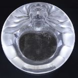 MARC LALIQUE - frosted glass lion mask design ashtray, engraved signature, 14.5cm across Perfect