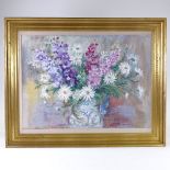 Lorna Dunn (1920 - 2016), mixed media pastel/watercolour, floral still life, signed, 20" x 27",