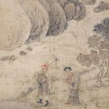 19th century Chinese School, ink and watercolour on paper, figures in landscape, 10.5" x 8",