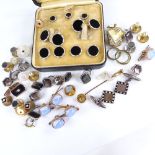 Various Vintage dress studs and cufflinks, including 15ct gold stickpin, 15ct dress stud Lot sold as