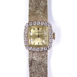 BUECHE GIROD - a lady's Vintage 9ct gold diamond set mechanical cocktail wristwatch, circa 1967,
