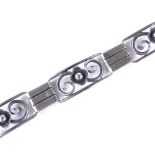 JOHN LAURITZEN - a Vintage Danish stylised silver floral panel bracelet, bracelet length 19cm, 21.7g