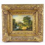 Reproduction oil on board, rural landscape, unsigned, 8" x 10", framed Good condition