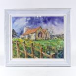 Martin Bradshaw, watercolour, Sussex church, 18" x 21", framed Good condition