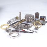 Various silver, including dressing table jewel box, Vesta cases, baby rattles, propelling pencils,