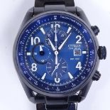 CITIZEN - a black ion-plated stainless steel Eco-drive WR100 quartz chronograph wristwatch, ref.