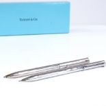 TIFFANY & CO - silver ballpoint pen and propelling pencil, original case and box, and engraved