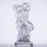 LALIQUE - nymph and faun frosted glass figure, engraved signature, height 14cm Perfect condition