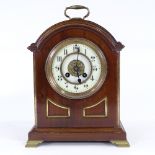 A German 19th century mahogany 8-day dome-top bracket clock, brass mounts with enamel dial Arabic