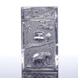 A small Anglo-Indian unmarked white metal card case, with relief cast front and back, 8cm x 4.5cm