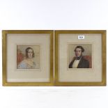 J Carpenter, pair of watercolours, portraits of Samuel Hanson (coffee merchant) and Mary Machin,