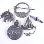 Various silver Celtic jewellery, including Charles Horner enamel brooch, thistle brooch etc Good