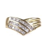 A modern 9ct gold diamond cluster wishbone ring, setting height 9.5mm, size N, 3.1g Very good
