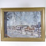 M Ballieux, oil on board, promenade scene, signed, 21" x 31", framed Good condition