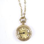 JEAN PERRET - an 18ct gold open-face top-wind Geneve pendant watch, gilt dial with painted Roman