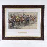 19th century hand coloured print, the Derby - at the starting post, image 11" x 19", framed Good