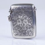 An Edwardian silver Vesta case with engraved decoration, Birmingham 1911, height 5cm, (BBC