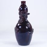 A Chinese dark purple glaze double gourd vase, with entwined dragon, height 24cm Perfect condition