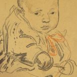 Follower of Augustus John, pencil/crayon drawing, young child, 1952, 13" x 9", mounted Repaired tear