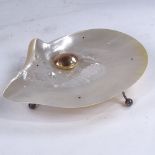 A mother-of-pearl shell desk stand, with 9ct gold inkwell, possibly Australian, 19cm across