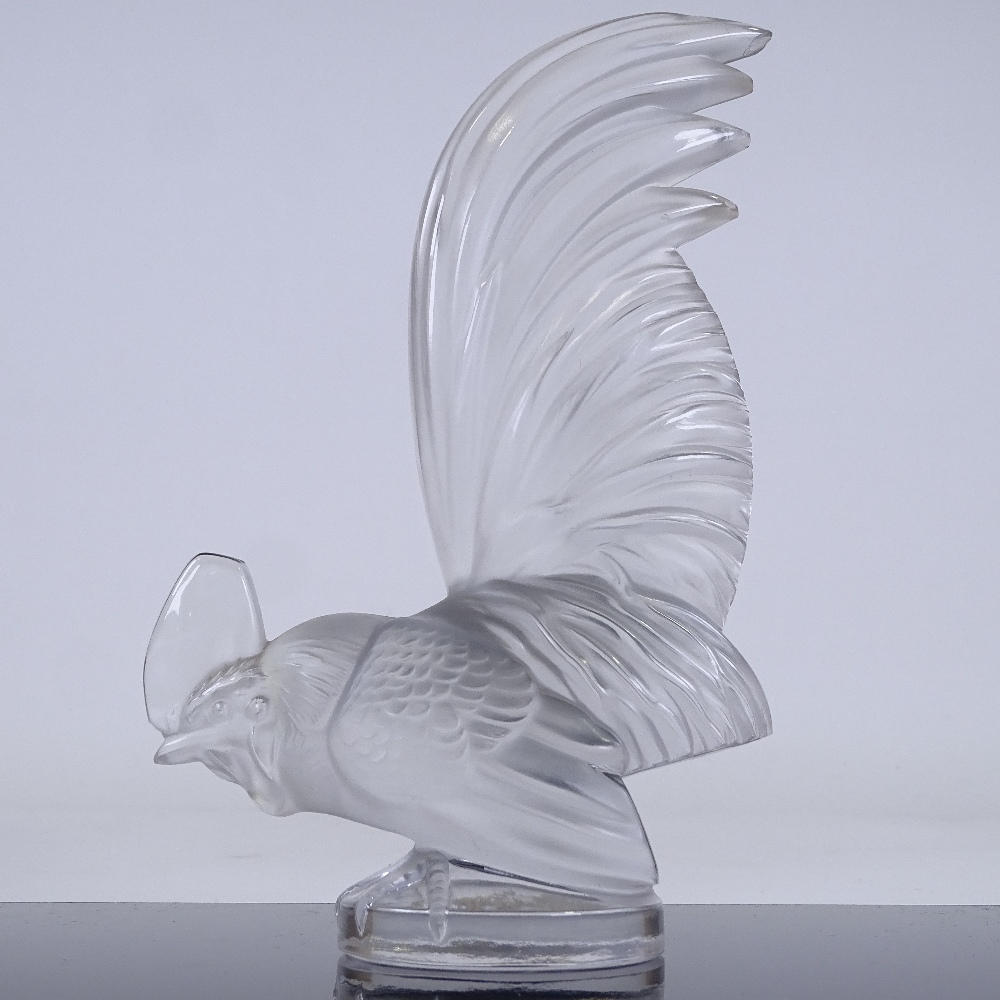LALIQUE - large frosted glass cockerel, engraved signature with original sticker, height 20.5cm