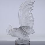 LALIQUE - large frosted glass cockerel, engraved signature with original sticker, height 20.5cm