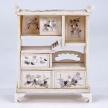 A miniature Japanese ivory and Shibayama cabinet, Meiji Period, circa 1900, finely inlaid mother-