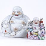 2 Chinese glazed porcelain Buddha figures, largest height 23cm (2) Both perfect