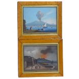 19th century Italian School, pair of gouache on paper, Vesuvius erupting by night and day, signed