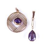 2 Victorian 9ct rose gold amethyst pendant, circular pendant diameter 20.3mm, 2.5g total (2) Both in