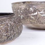 A large white metal fruit bowl, marked silver (16.1oz), and an Eastern white metal bowl marked 90 (