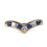 A modern 9ct gold sapphire and diamond wishbone ring, setting height 6mm, size K, 1.6g Very good