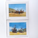 D Edmonds, pair of oils on board, Hastings fishing boats, signed, 12" x 15", framed Good condition